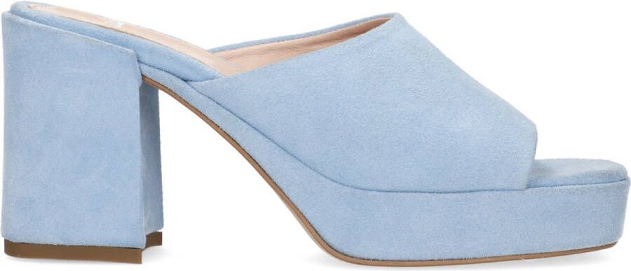 Manfield Dames Blauwe suède sandalen met hak