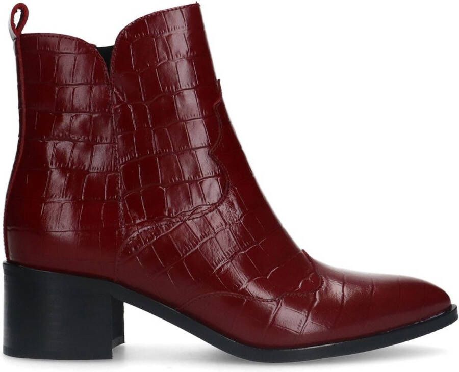 Manfield Dames Bordeaux rode leren croco enkellaarsjes