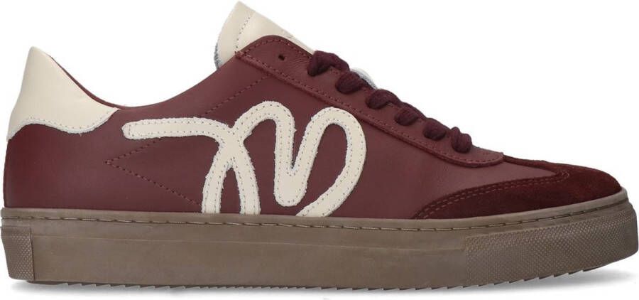 Manfield Dames Bordeauxrode leren sneakers