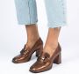 Manfield Dames Bronzen leren gesloten pumps met goudkleurige details - Thumbnail 2