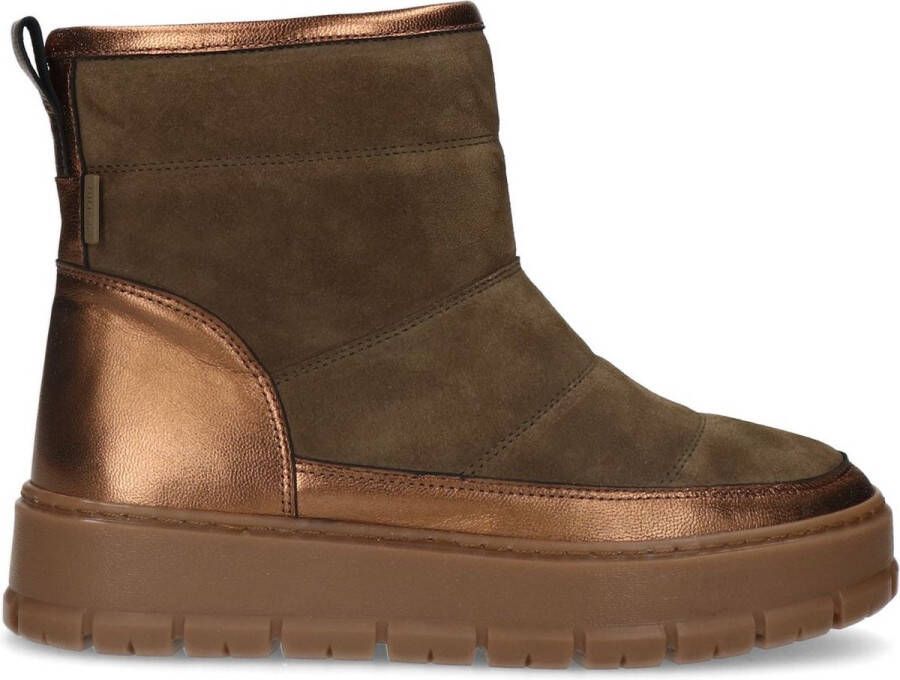 Manfield Dames Bronzen snowboots van leer en suède