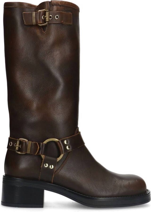 Manfield Dames Bruine leren biker boots - Foto 1