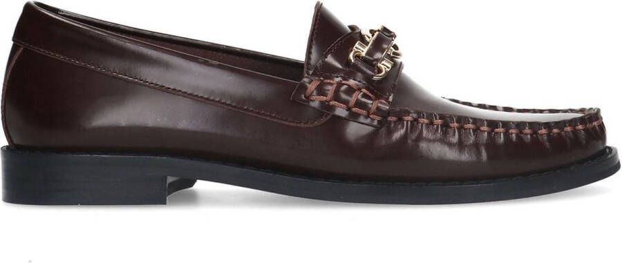 Manfield Dames Bruine leren loafers met goudkleurige chain