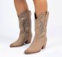 Manfield Dames Bruine nubuck cowboy laarzen met metallic details - Thumbnail 2