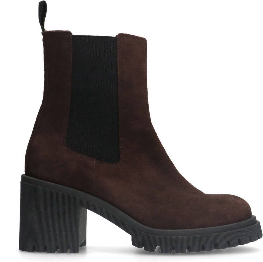 Manfield Dames Bruine suède chelsea boots met hak