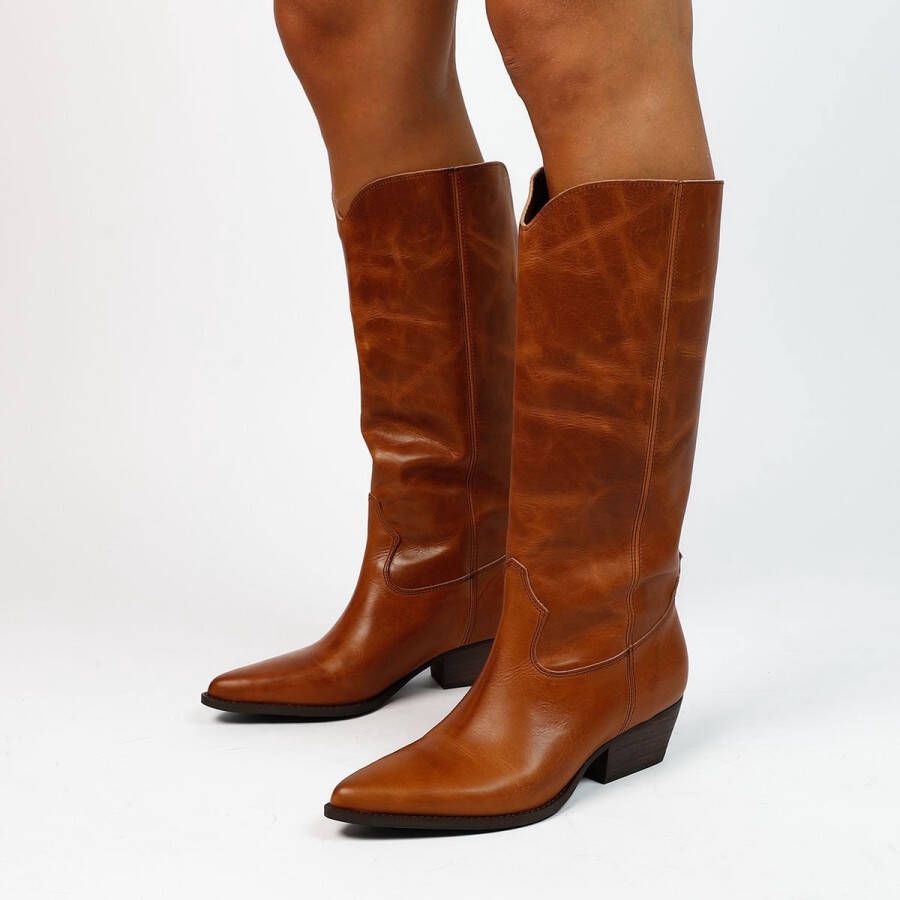 Manfield Dames Cognac leren cowboylaarzen