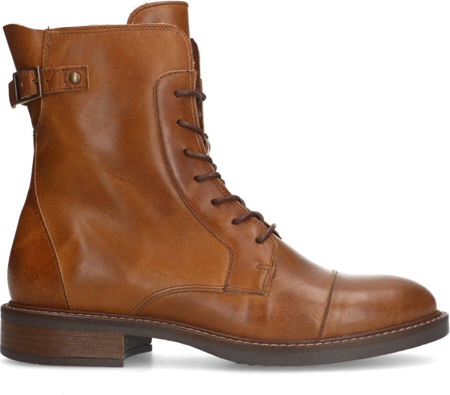 Manfield Dames Cognac leren veterboots