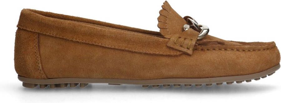 Manfield Dames Cognac suède loafers met goudklerurig detail - Foto 1