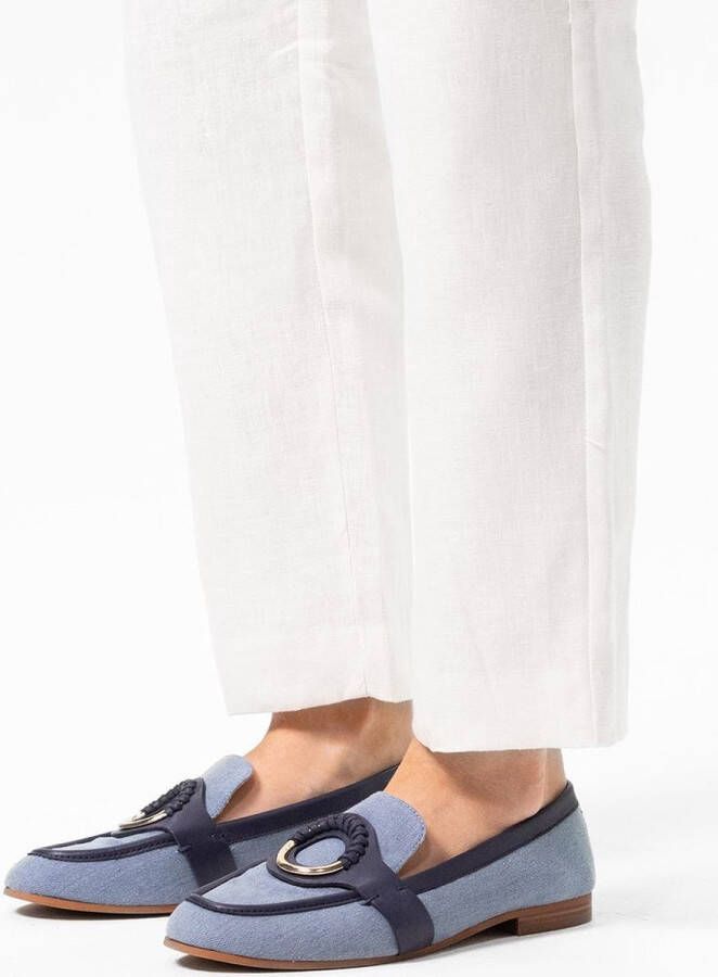 Manfield Dames Denim loafers met goudkleurig detail