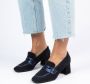 Manfield Dames Donkerblauwe suède loafer pumps - Thumbnail 2