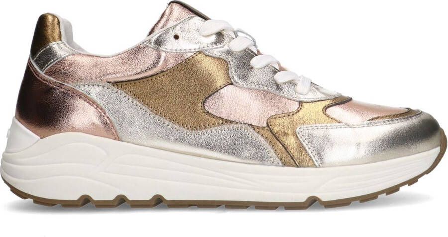 Manfield Dames Witte leren sneakers met metallic details