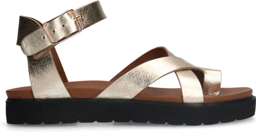 Manfield Dames Gouden leren sandalen met plateauzool