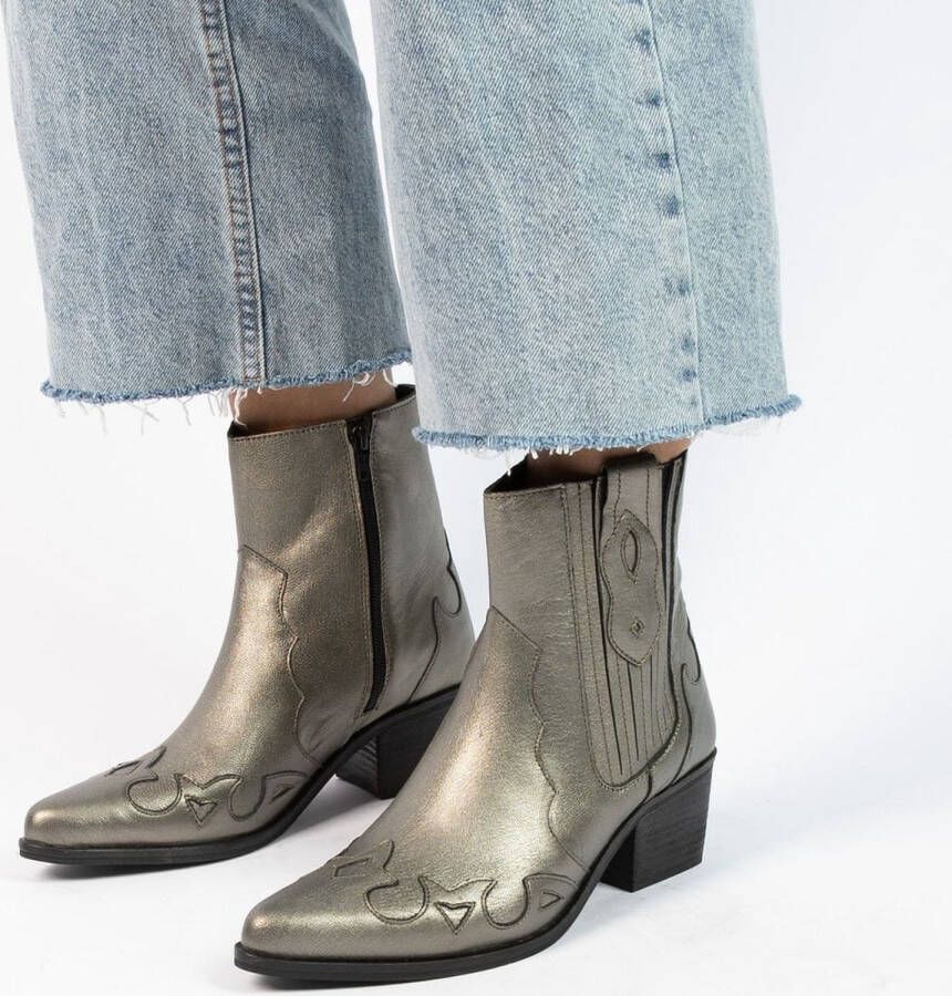 Manfield Dames Goudkleurige metallic leren cowboy laarzen