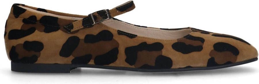 Manfield Dames Leopard suède Mary Jane ballerina's