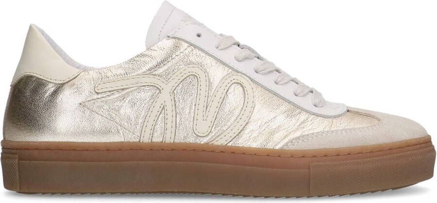 Manfield Dames Leren gouden sneakers met suède details - Foto 1