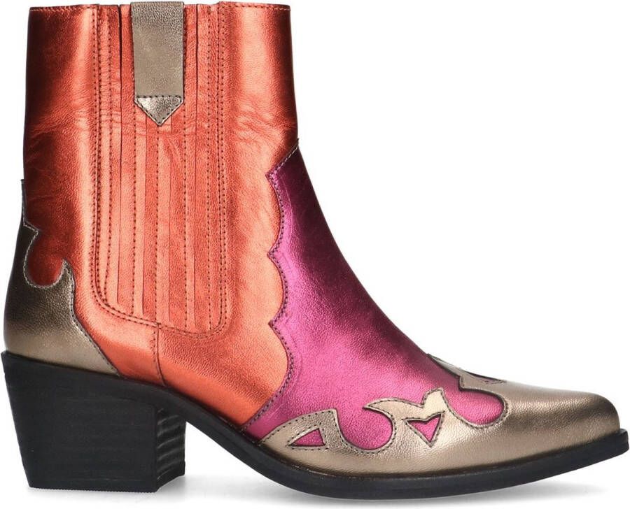 Manfield Dames Rode metallic leren cowboy laarzen