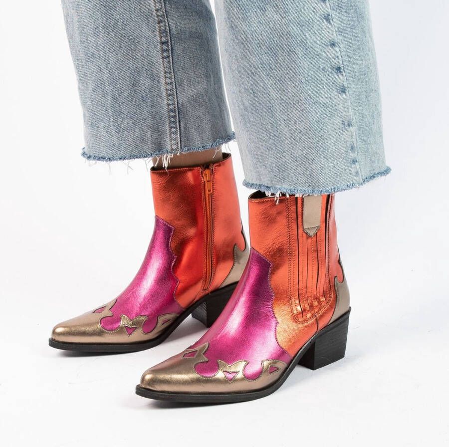 Manfield Dames Rode metallic leren cowboy laarzen