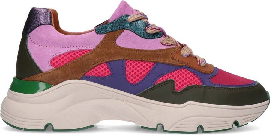 Manfield Dames Roze leren sneakers met suède details