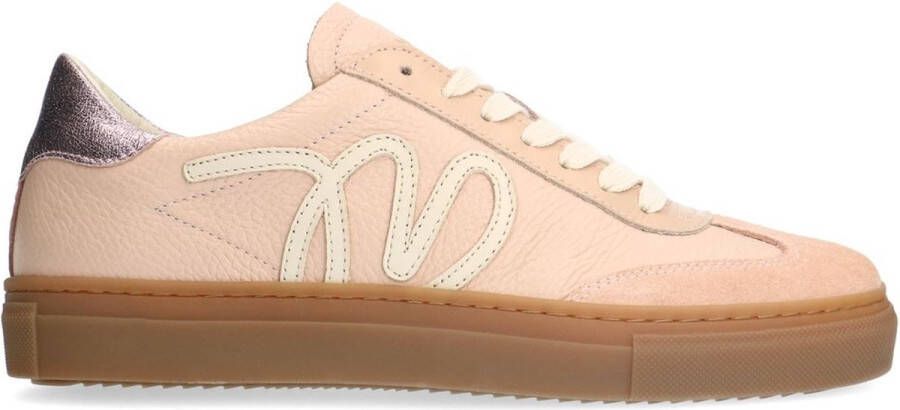 Manfield Dames Roze leren sneakers met suède details