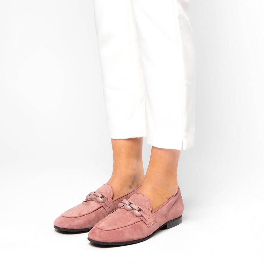 Manfield Dames Roze suède loafers met chain - Foto 4