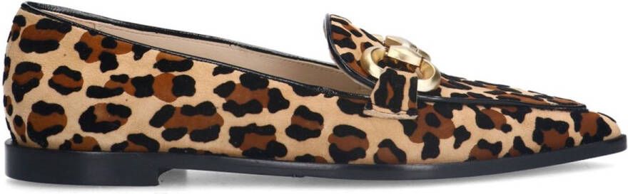 Manfield Dames Suède leopard loafers met chain