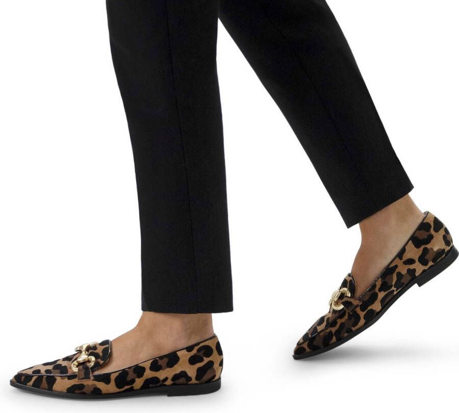 Manfield Dames Suède panter loafers met gouden chain