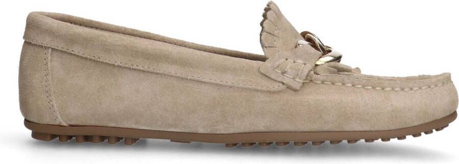 Manfield Dames Taupe suède loafers met goudklerurig detail - Foto 1