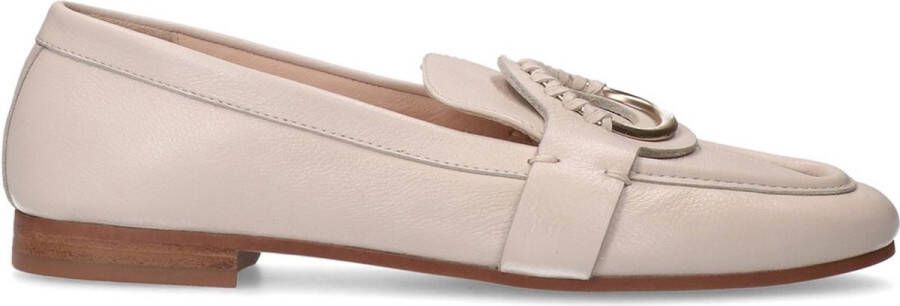 Manfield Dames Witte leren loafers met goudkleurig detail