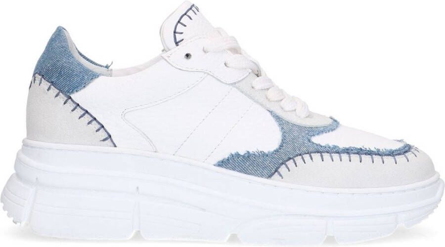 Manfield Dames Witte leren sneakers met blauwe details - Foto 1