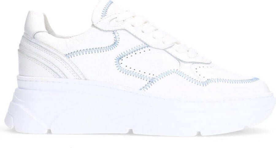 Manfield Dames Witte leren sneakers met denim details