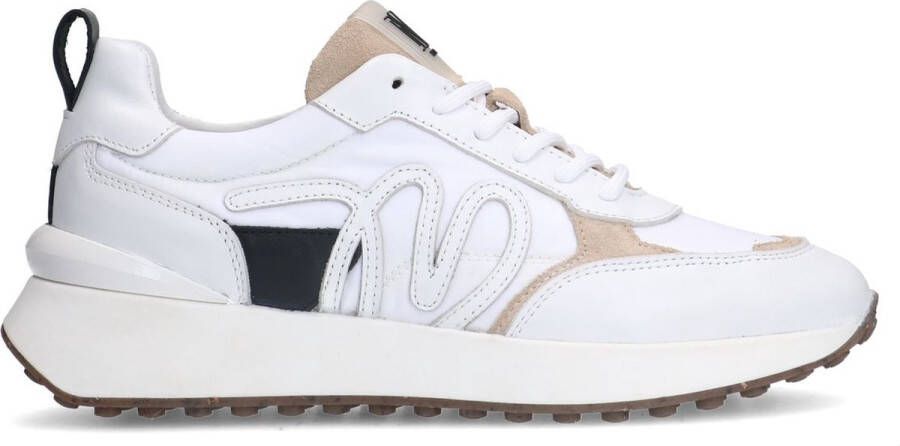 Manfield Dames Witte leren sneakers met details