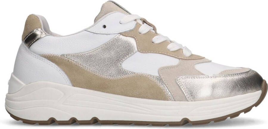 Manfield Dames Witte leren sneakers met goudkleurige details