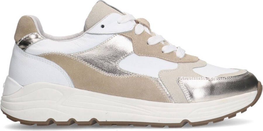 Manfield Dames Witte leren sneakers met goudkleurige details