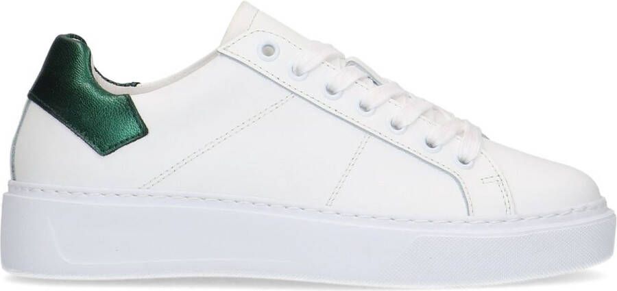 Manfield Dames Witte leren sneakers met groene metallic details