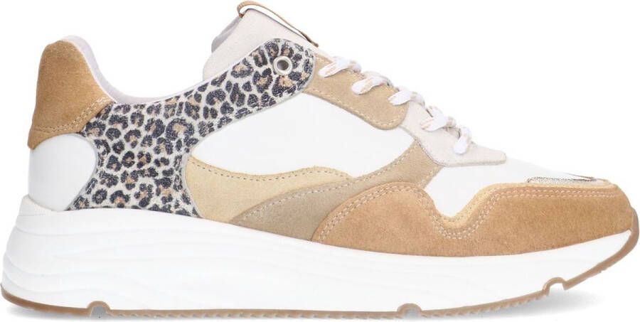 Manfield Dames Witte leren sneakers met leopard details