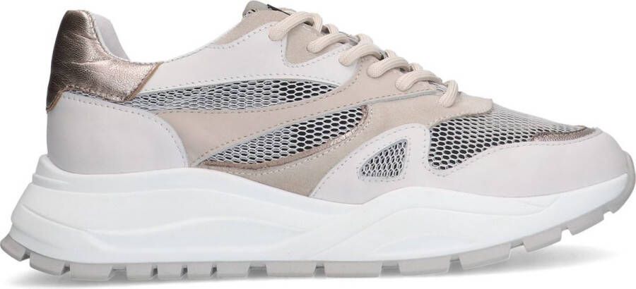 Manfield Dames Witte leren sneakers met mesh details