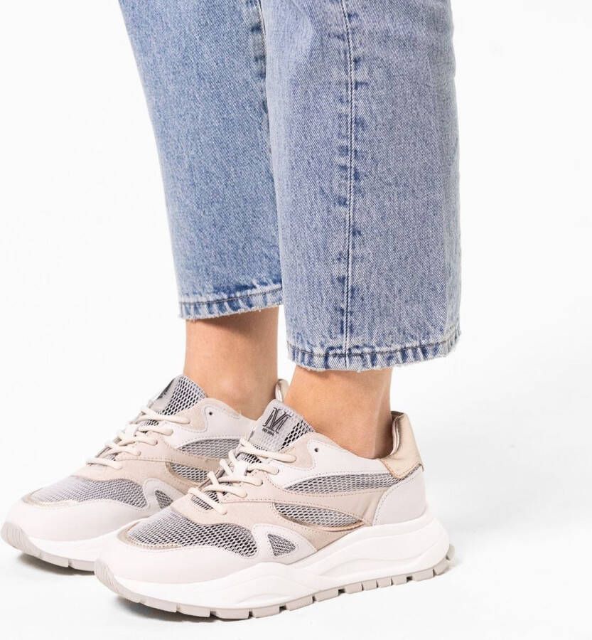 Manfield Dames Witte leren sneakers met mesh details