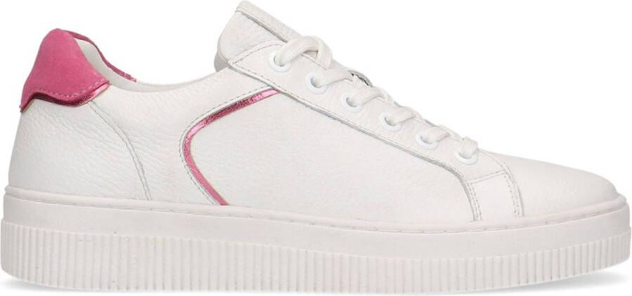 Manfield Dames Witte leren sneakers met roze details