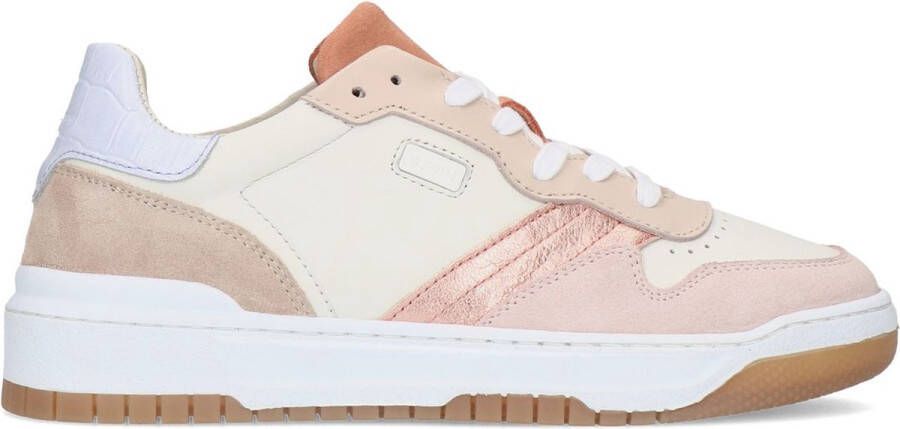 Manfield Dames Witte leren sneakers met roze details - Foto 1