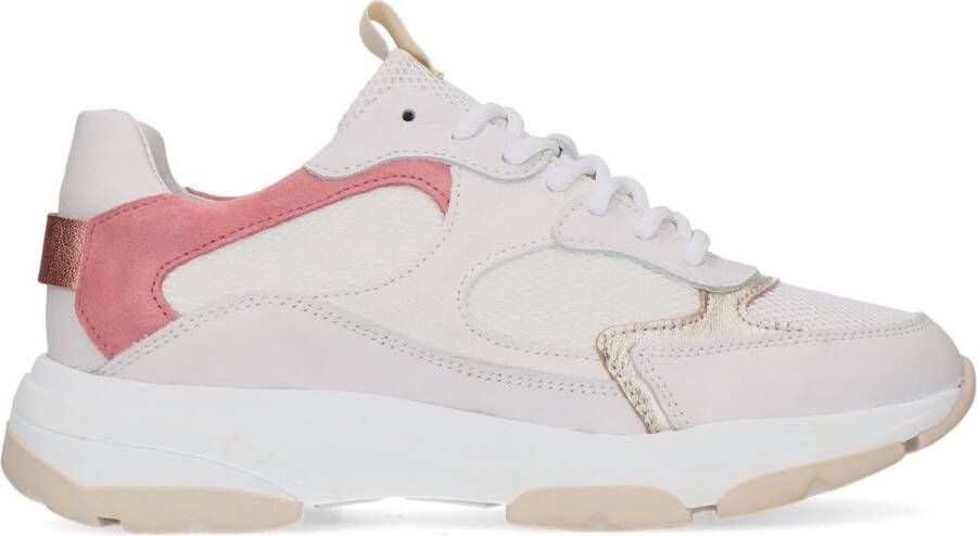 Manfield Dames Witte leren sneakers met suède details