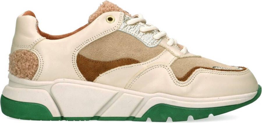 Manfield Dames Witte leren sneakers met suède details