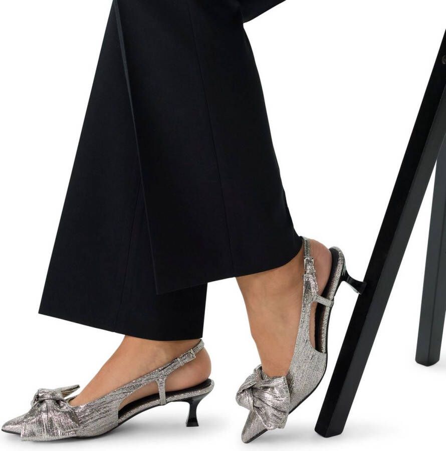 Manfield Dames Zilveren glitter slingbacks met strik