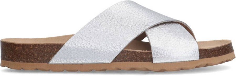 Manfield Dames Zilveren leren slippers