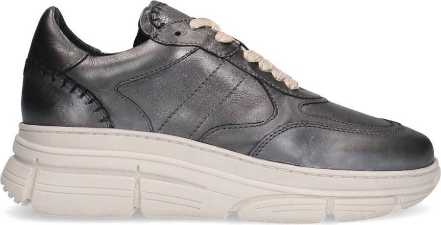 Manfield Dames Zilveren leren sneakers