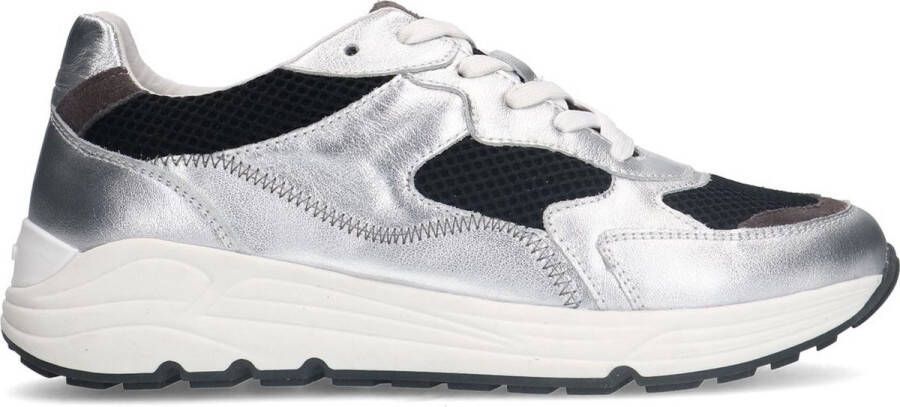 Manfield Dames Zilveren leren sneakers met zwarte details