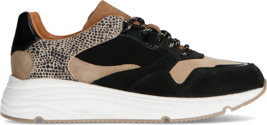 Manfield Dames Zwarte lage sneakers met cheetahprint