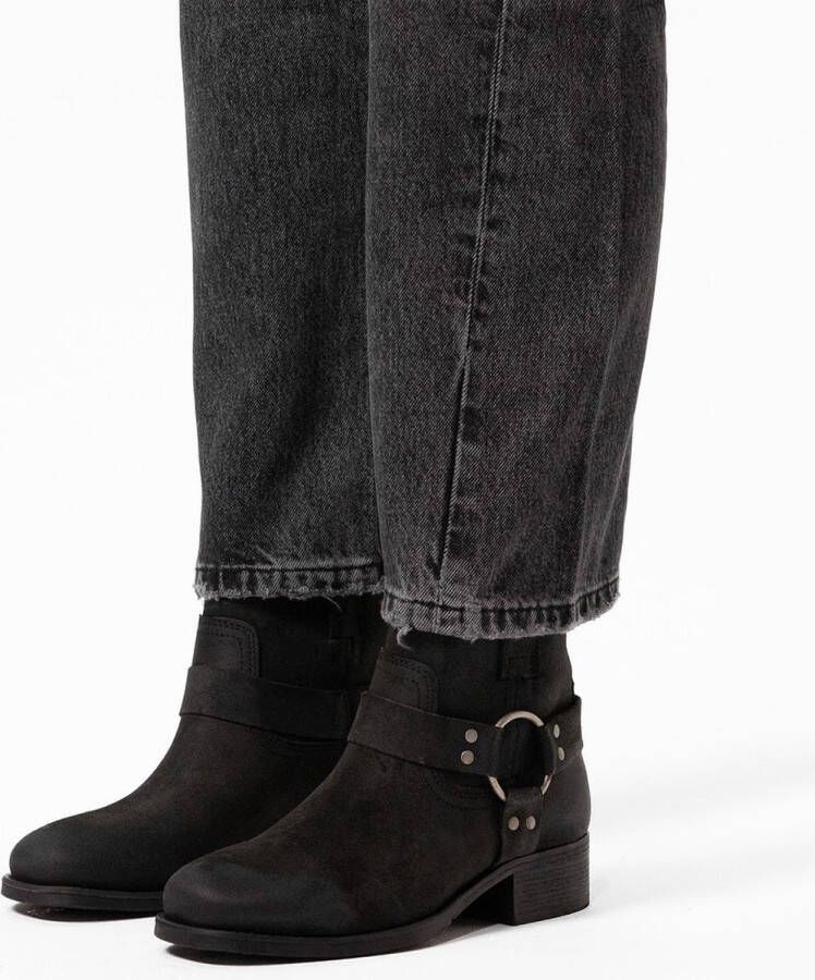 Manfield Dames Zwarte leren biker boots