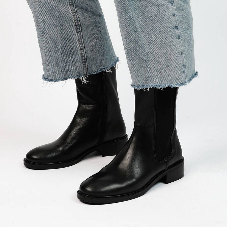 Manfield Dames Zwarte leren chelsea boots