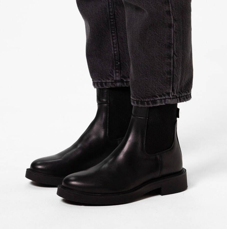 Manfield Dames Zwarte leren chelsea boots