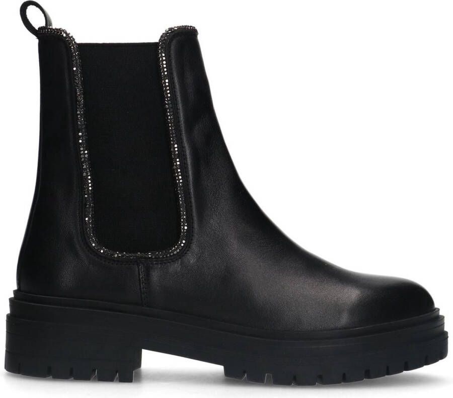 Manfield Dames Zwarte leren chelsea boots